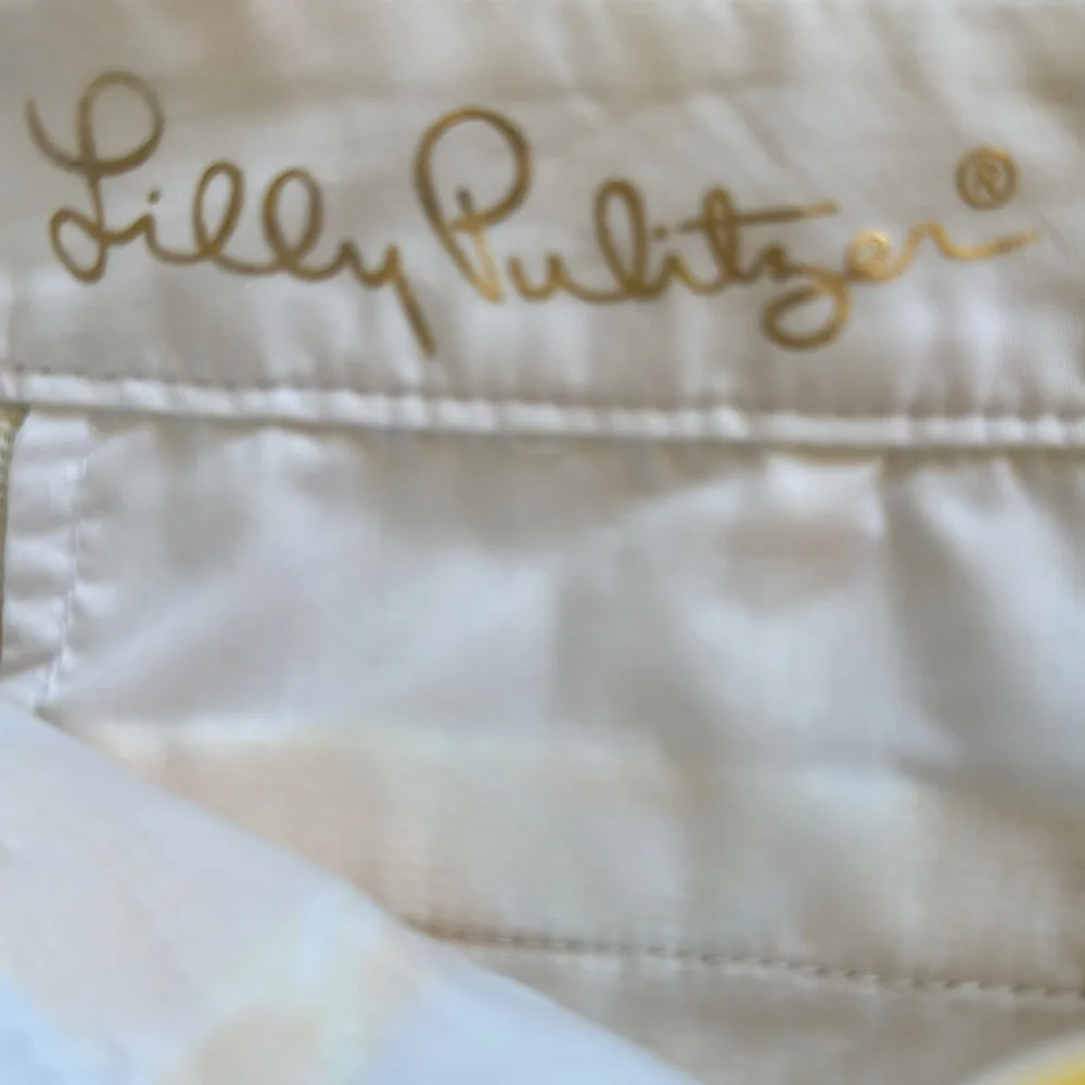 Lilly Pulitzer Buttercup Scallop Hem Shorts Yellow White Floral Jacquard Size 0